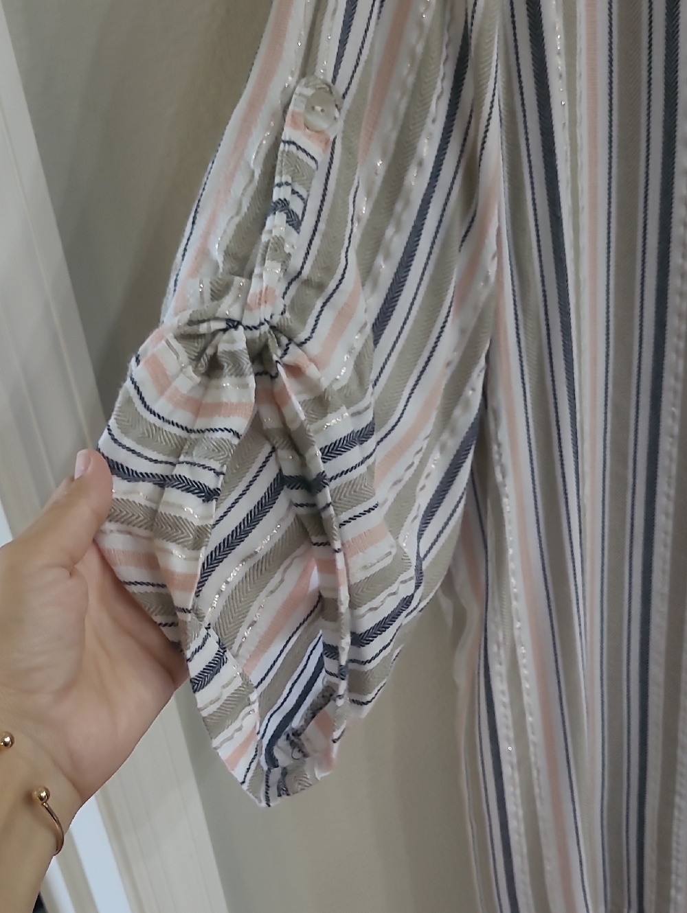 Club Z Collection Striped Button-Front Tunic Top in Blush, Navy & Cream Size 2x - Picture 5 of 7